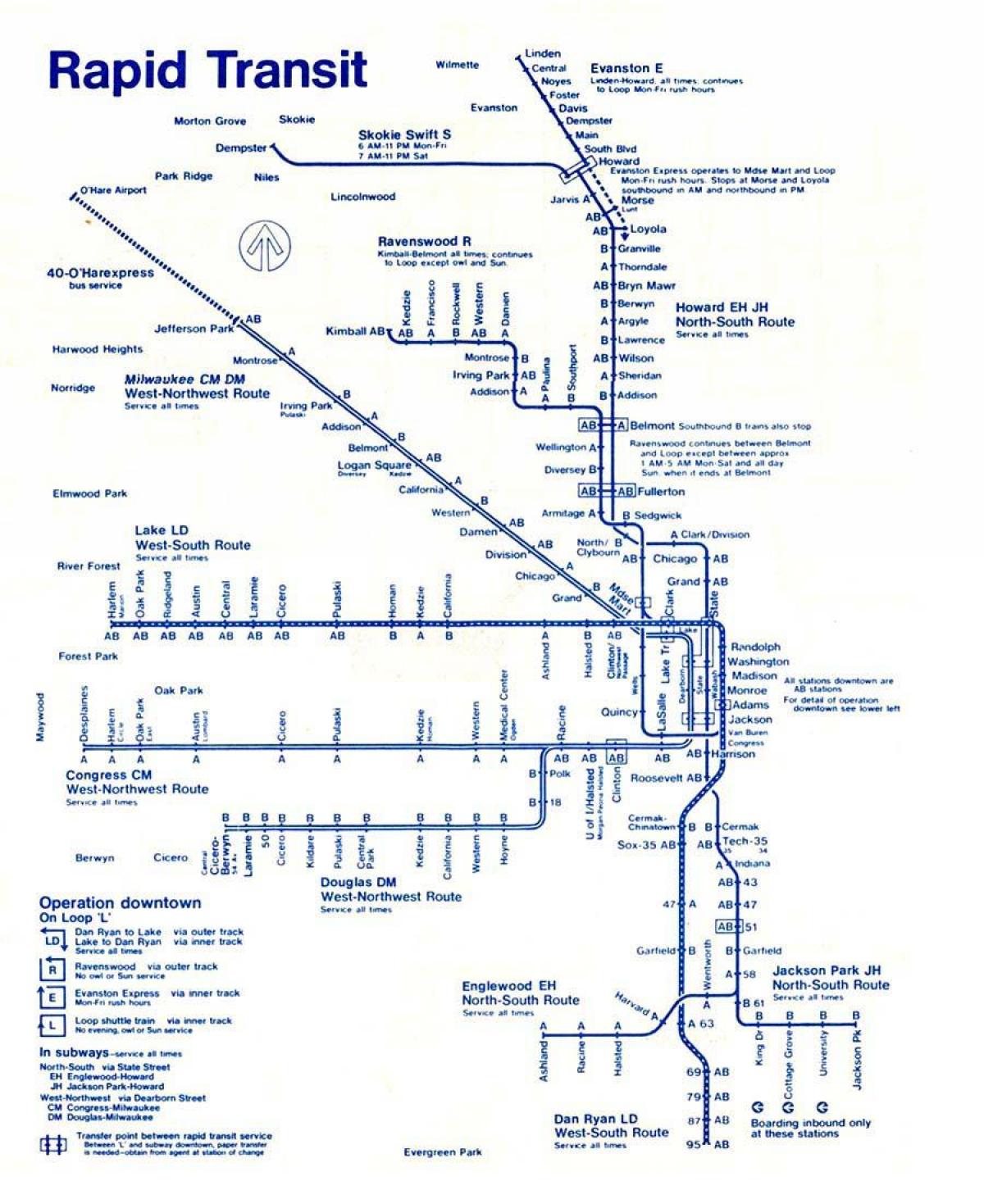 kart av blå linje Chicago