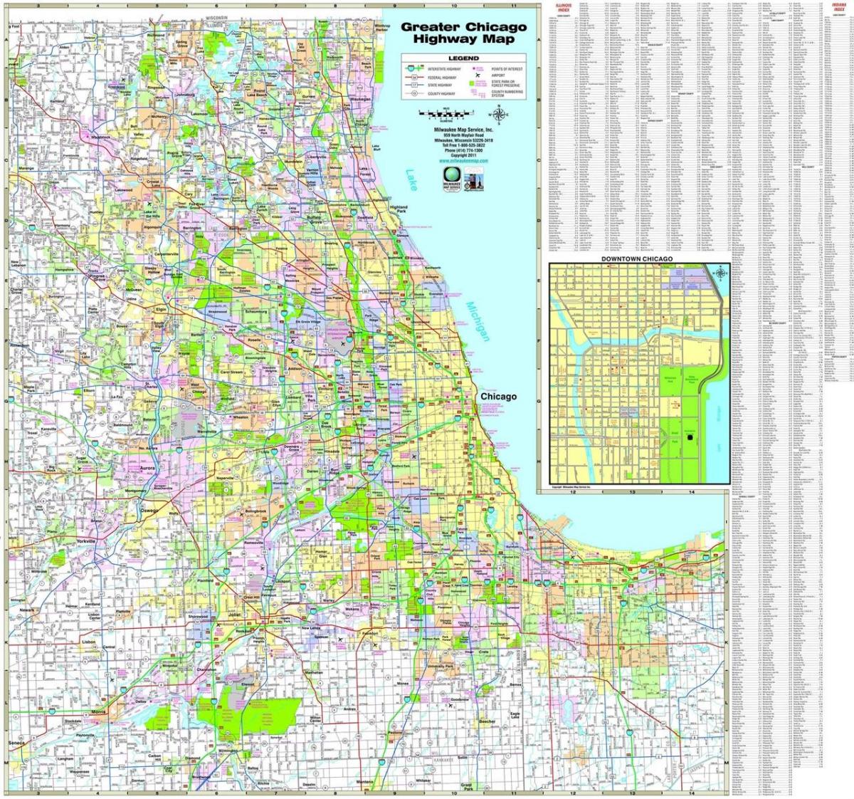 kart over Chicago motorveier