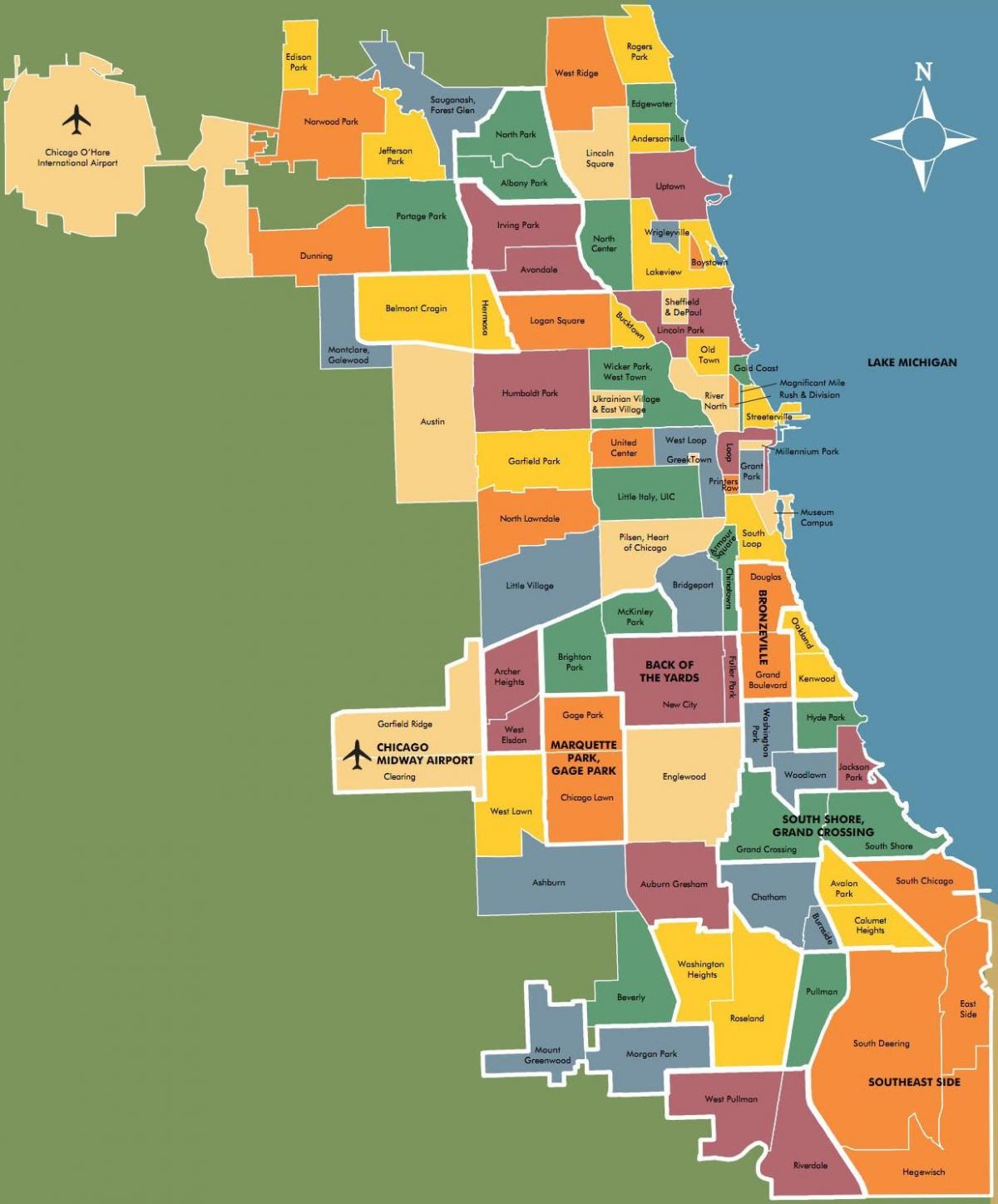 kart over bydeler i Chicago