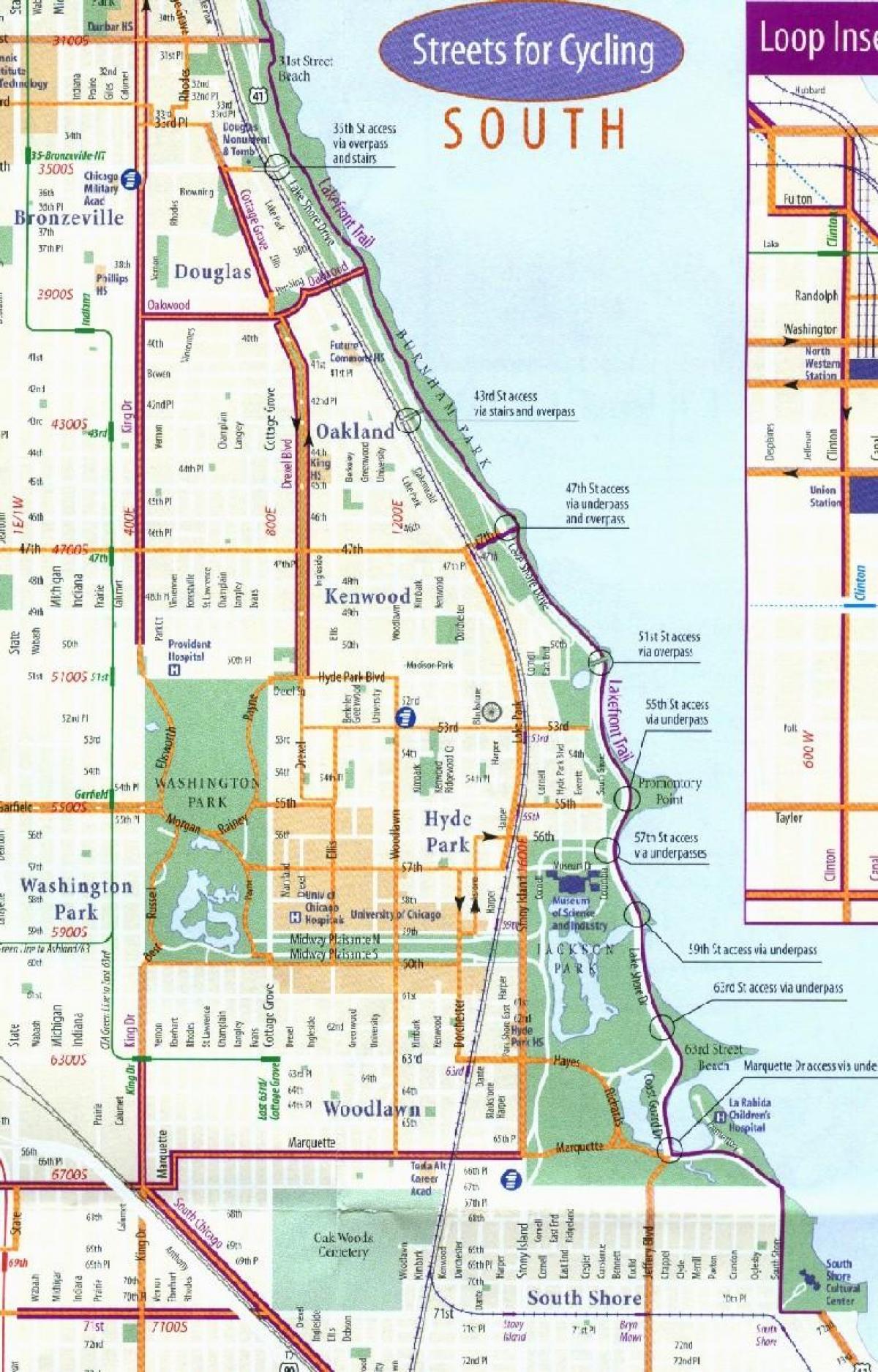Chicago sykkel kjørefelt kart