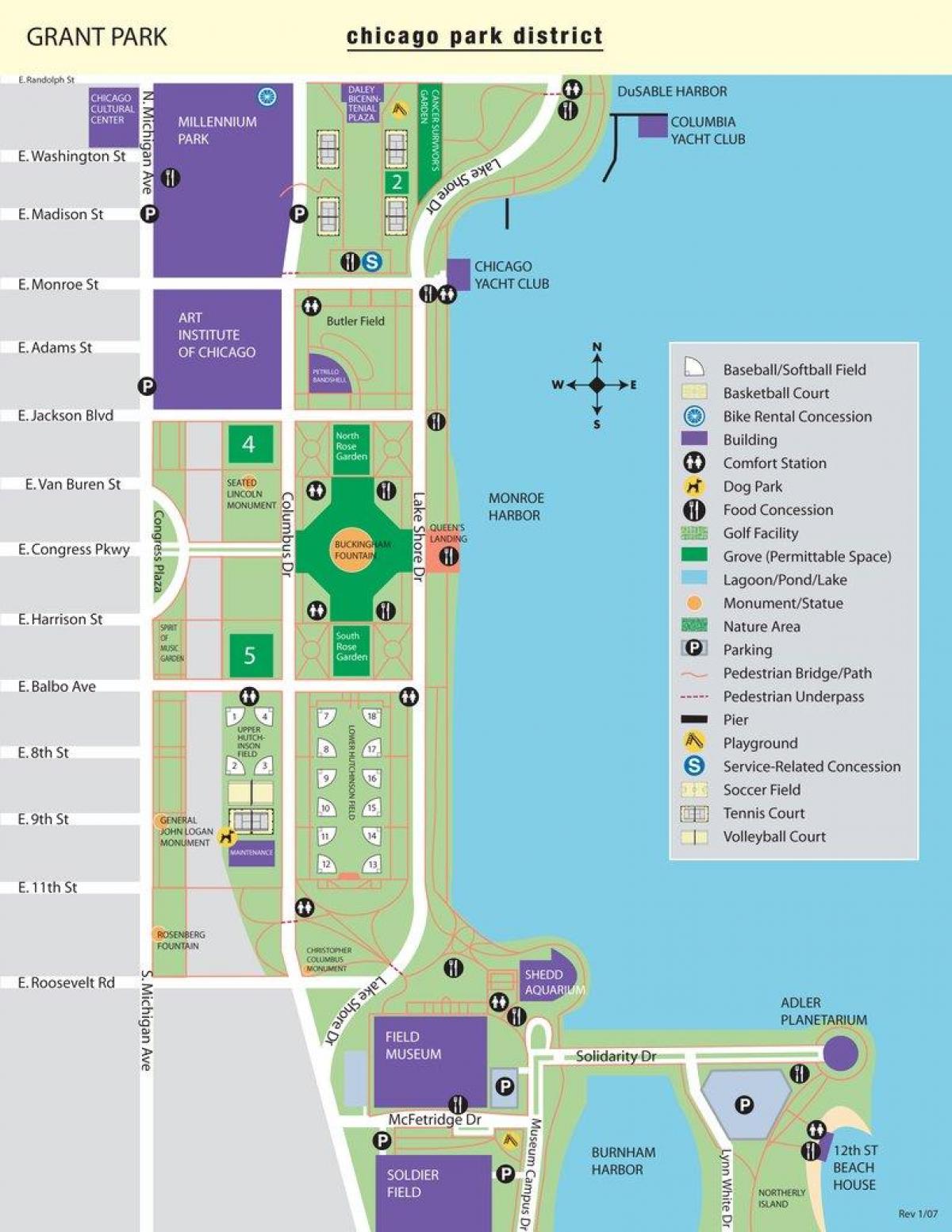 kart over grant park i Chicago