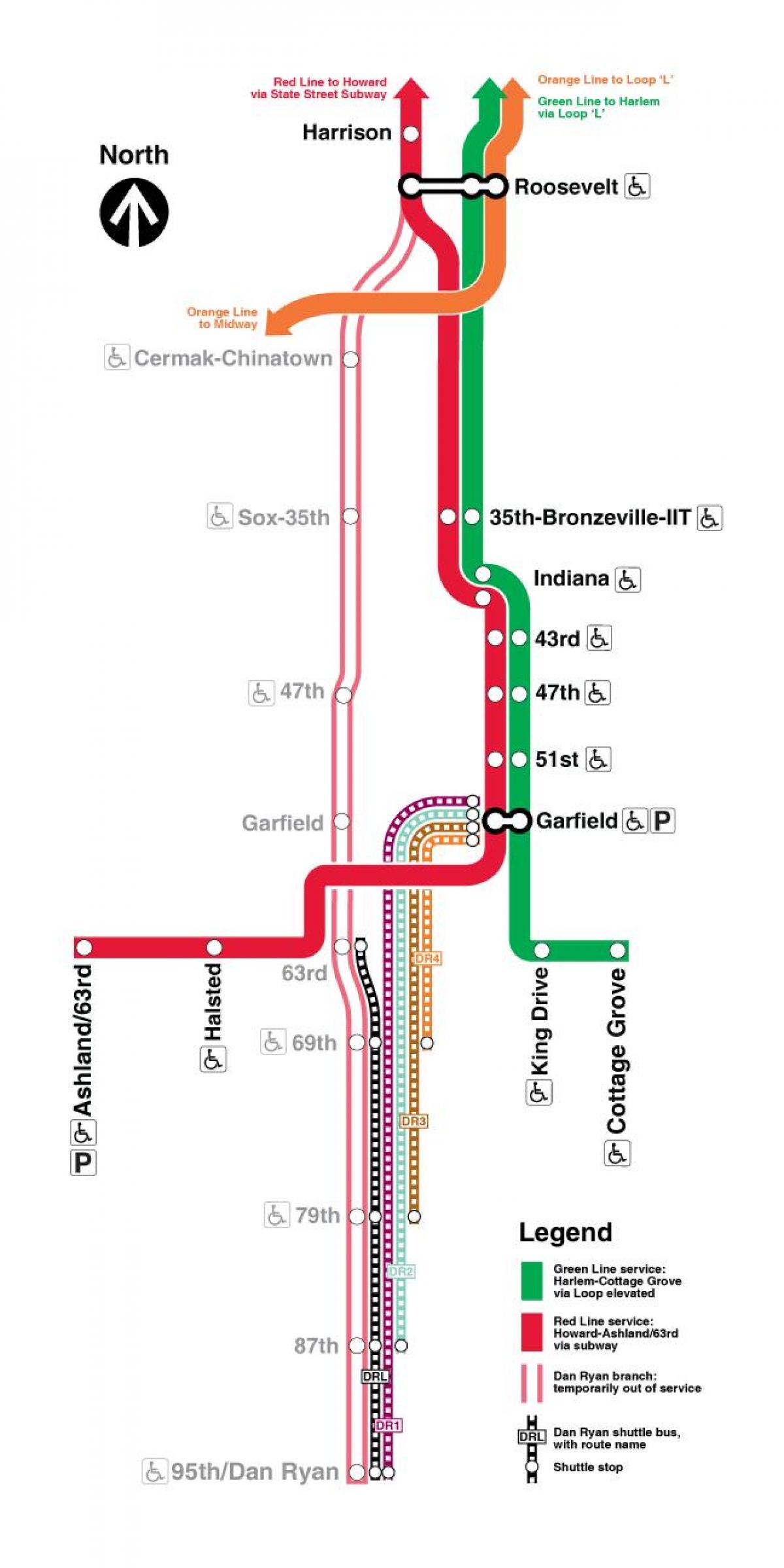 kart av røde linjen Chicago