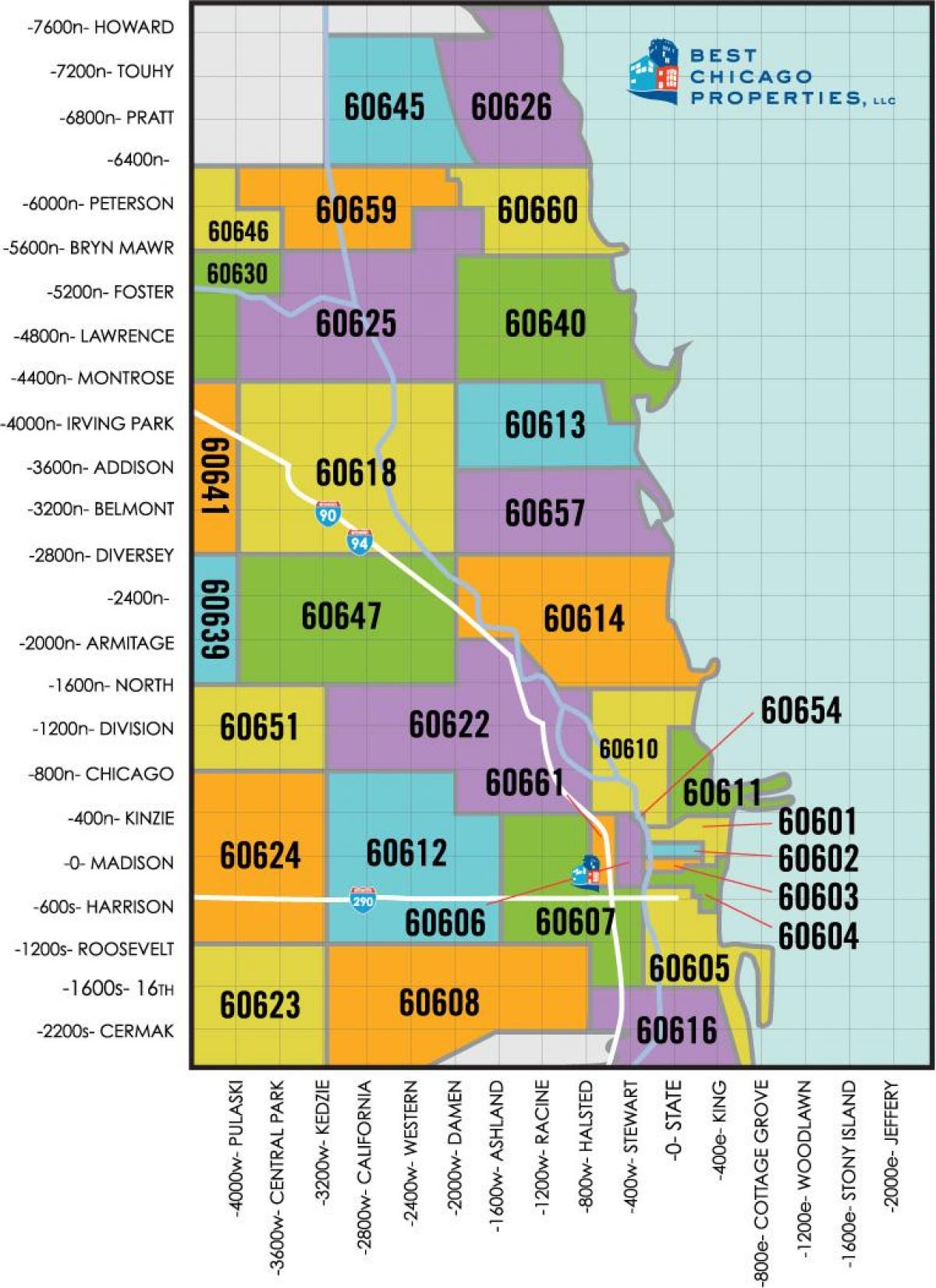 Chicago-området postnummer kart