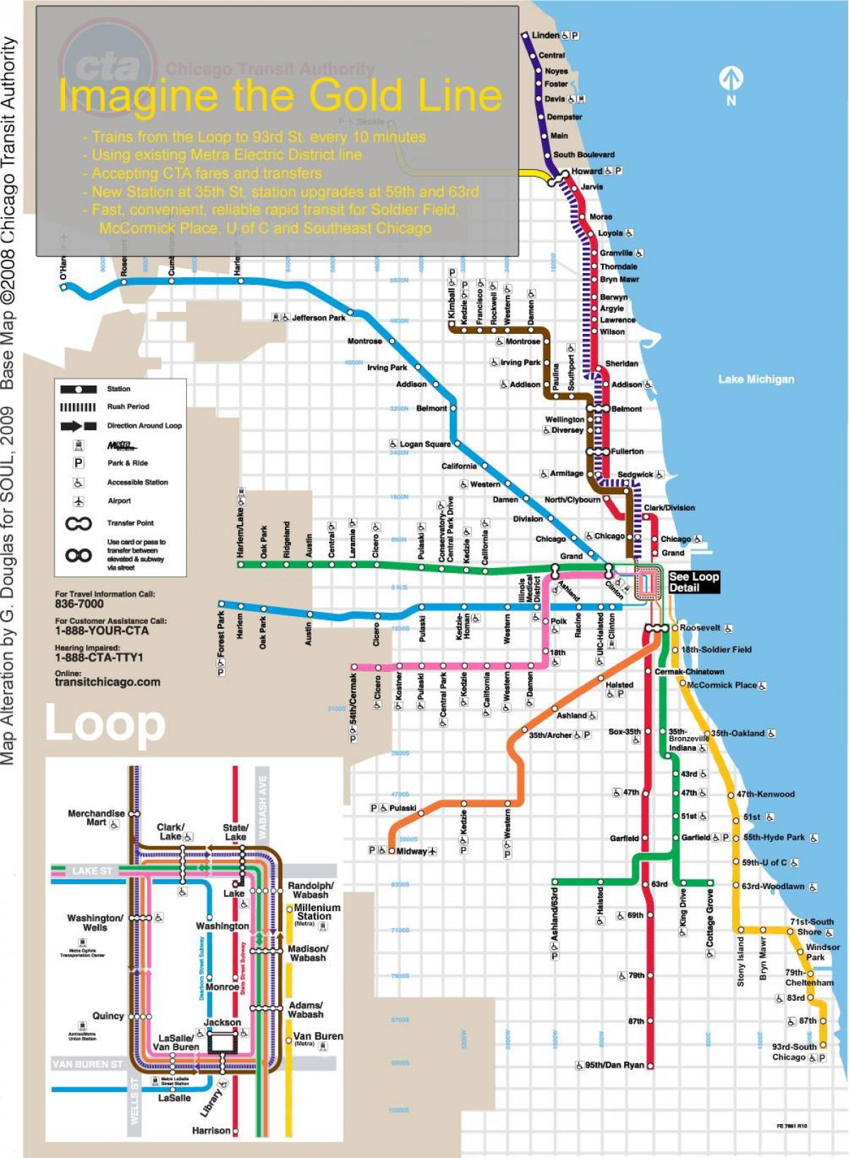 Chicago tog kart blå linje