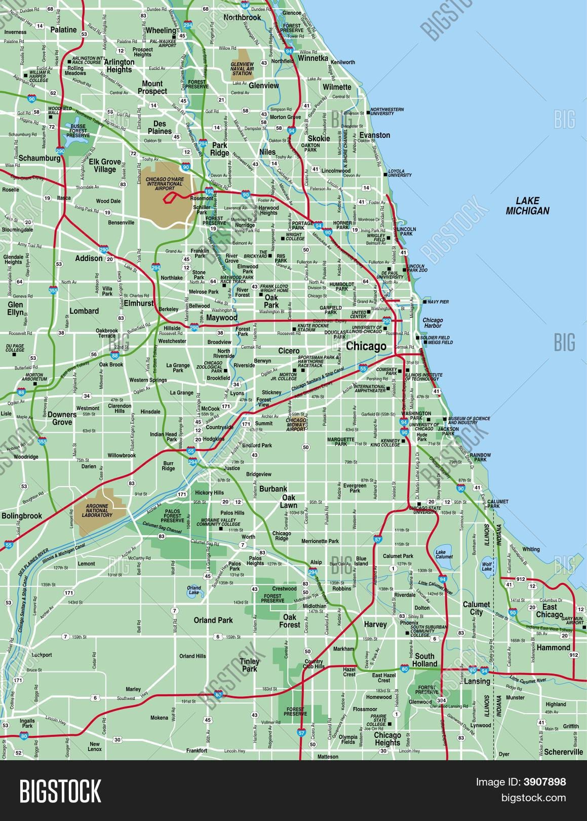 kart Chicago-området