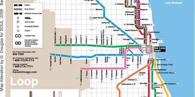 Chicago tog kart blå linje